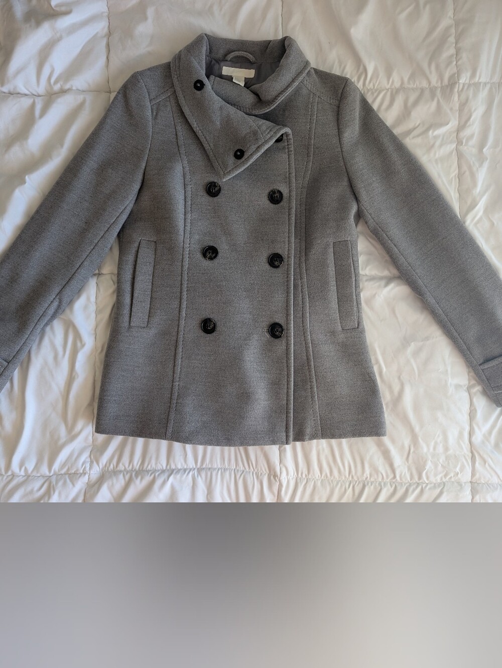 Women's H&M Double-Breasted Gray Wool Peacoat